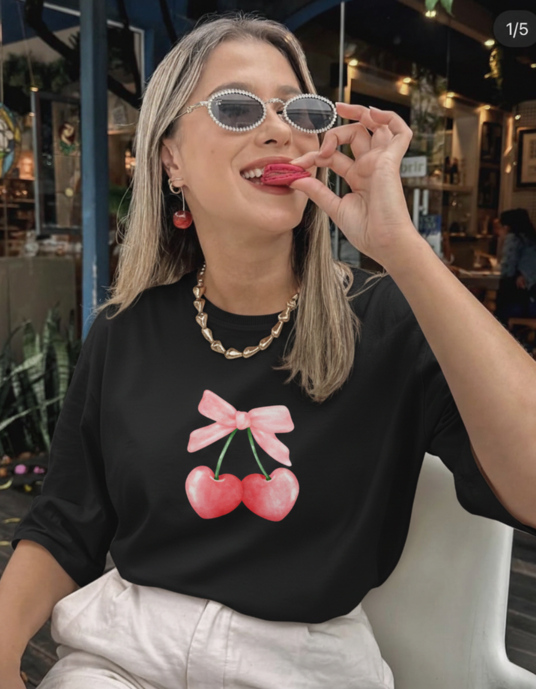 CHERRY HEARTS OVERSIZED T-SHIRT
