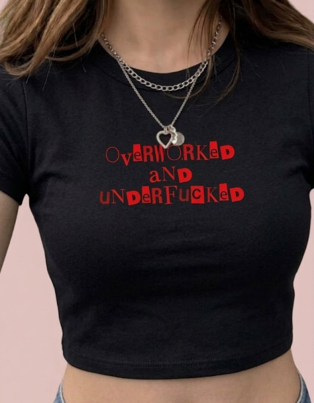 OVERWORKED UNDERF*CKED CROP TOP